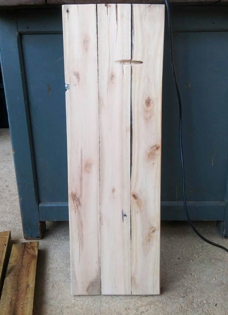 Three pallet planks joined together to form a tabletop