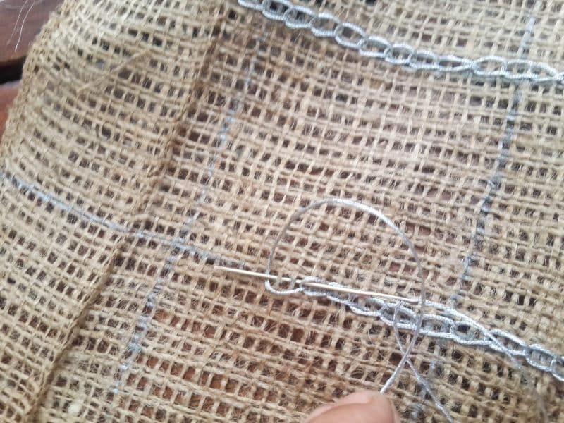 Chain stitch along the marks