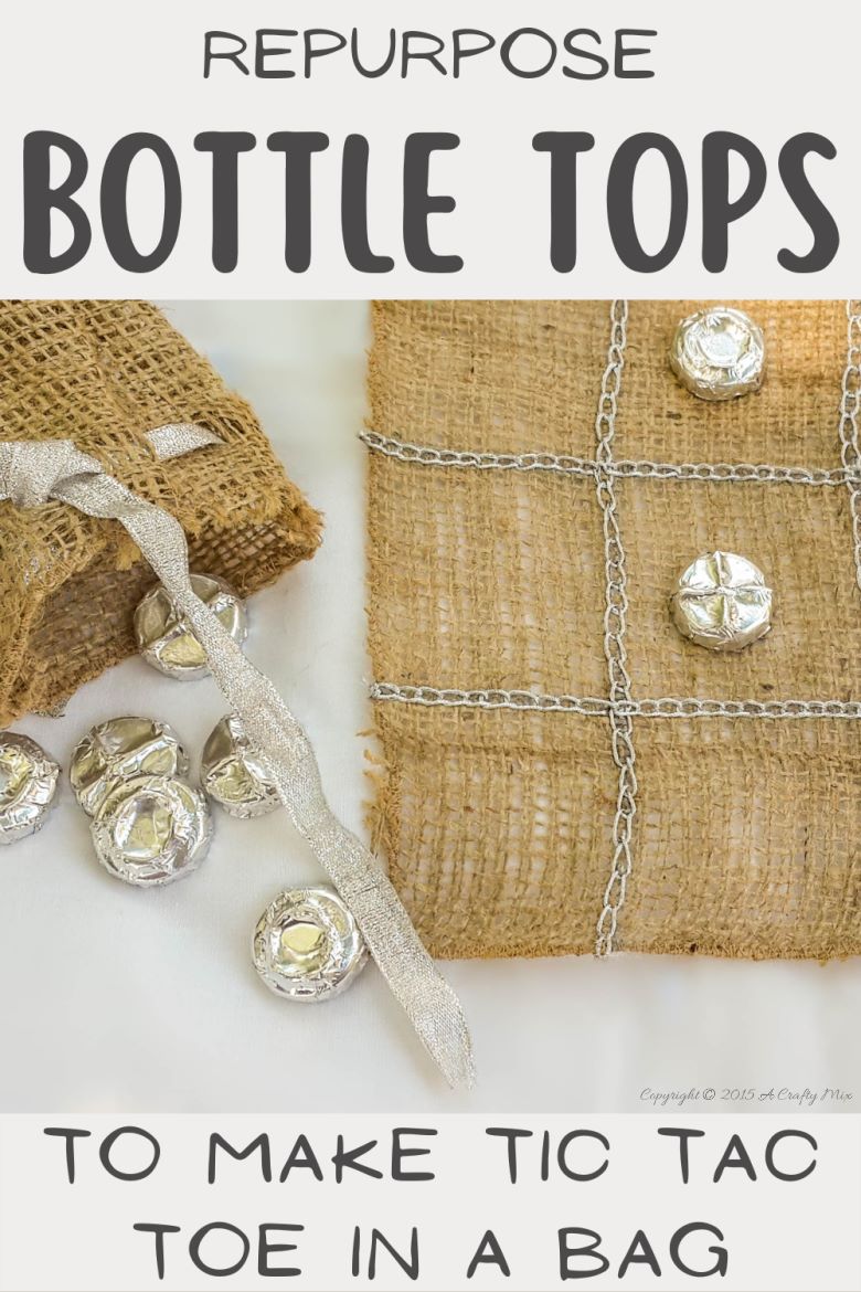 Repurpose bottle tops and make this easy tic tac toe in a bag. #ACraftyMix