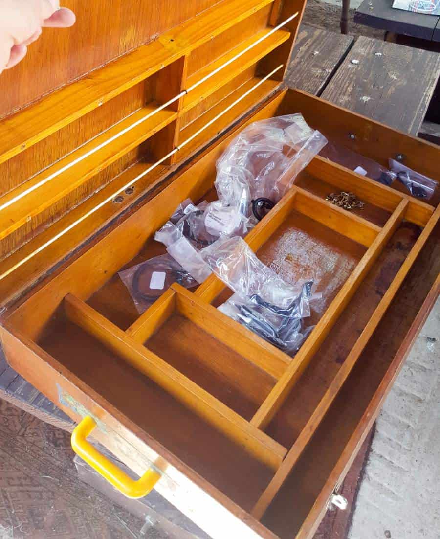 A fishing tackle box has the potential to become so much more. We used this one to make a kitchen island