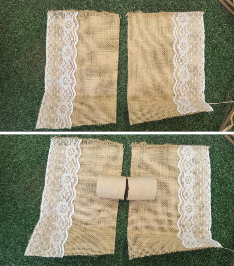 Measuring and cutting the fabric (table runner) for the crackers