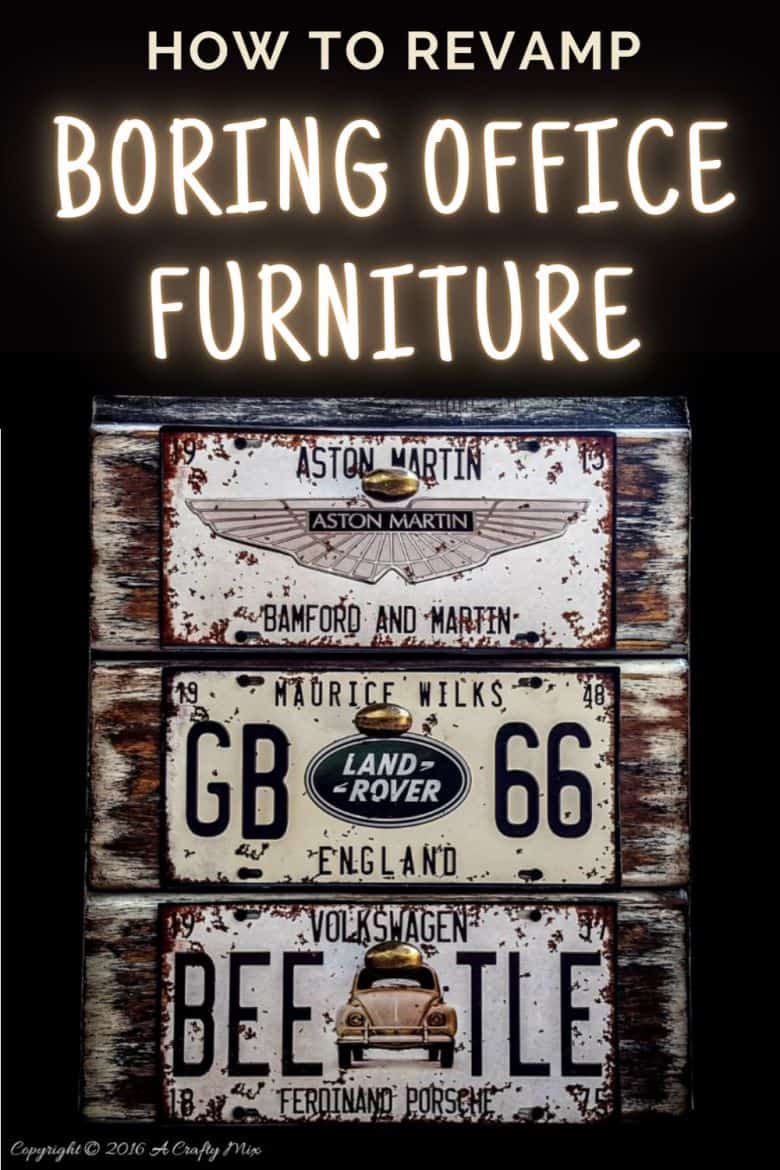 With the help of a few license plates and paint you can revamp office storage into something special. Get the tutorial at A Crafty Mix. #ACraftyMix #Officefurniture #HomeDecor