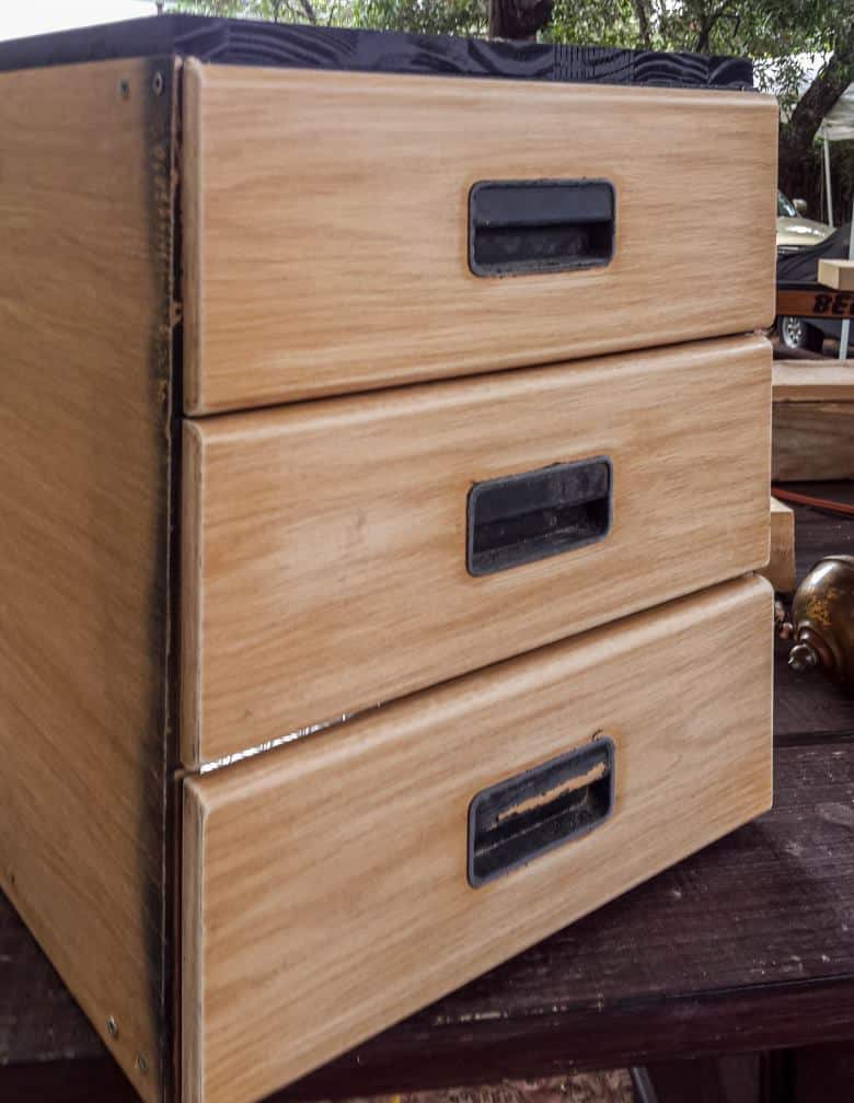 Before image of boring office furniture that got a WOW makeover