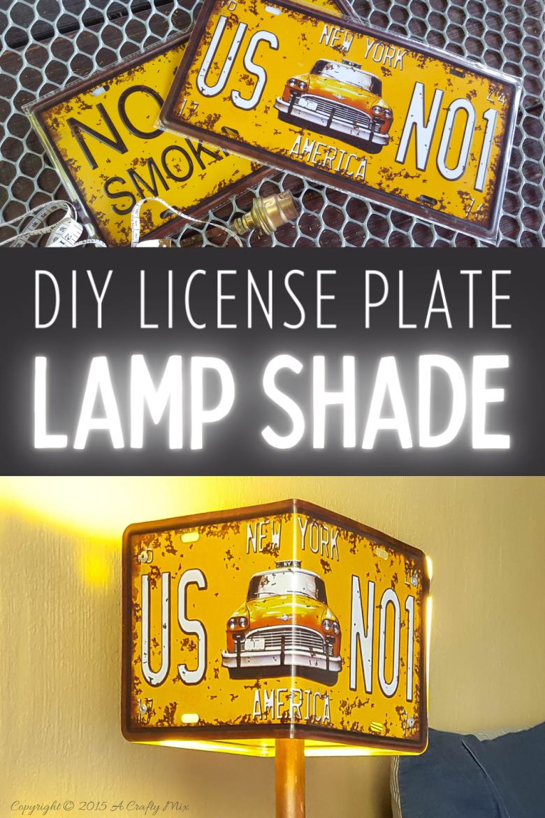 Add a little industrial chic to your decor and make this license plate lamp using pipes. Perfect for a teens room or man cave. #ACraftyMix #DIYLamp