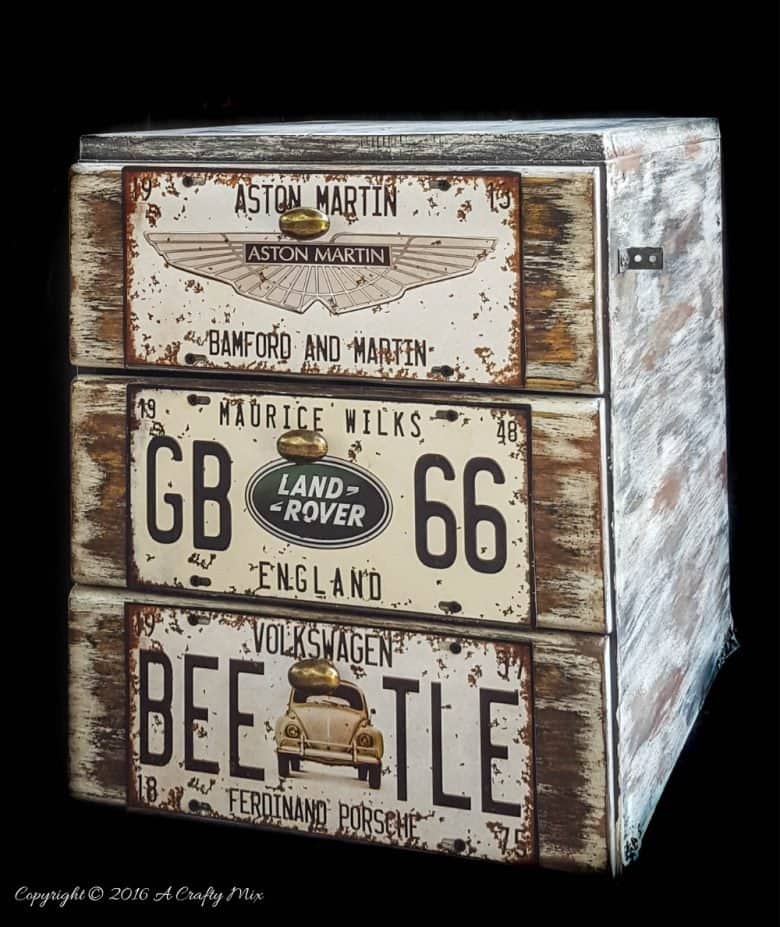 With the help of a few license plates and paint you can revamp office storage into something special. Get the tutorial here. #ACraftyMix #Officefurniture #HomeDecor