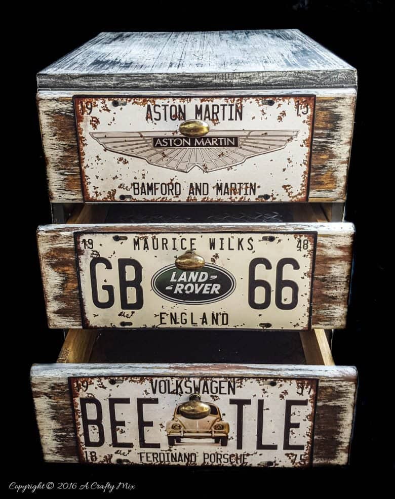 With the help of a few license plates and paint you can revamp office storage into something special. Get the tutorial here. #ACraftyMix #Officefurniture #HomeDecor