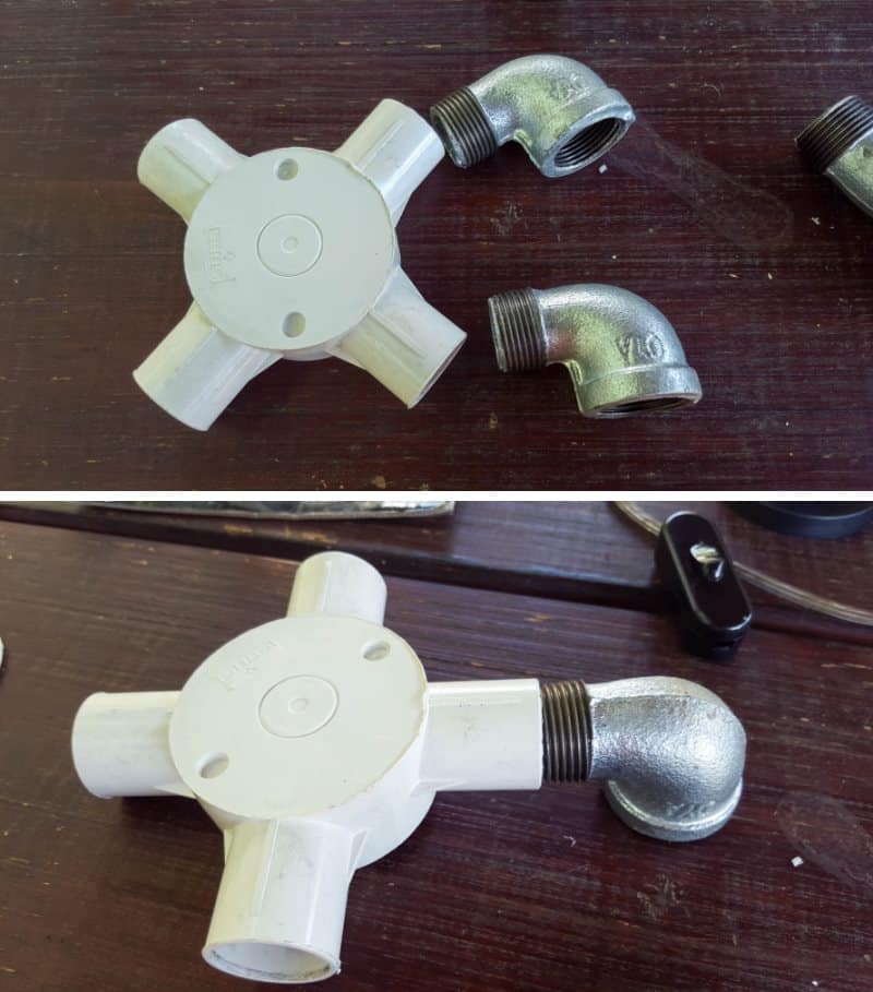 Plumbing bits and galvanized elbows for a base
