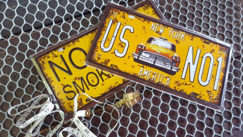 For the lamp shade you need 2 license plates