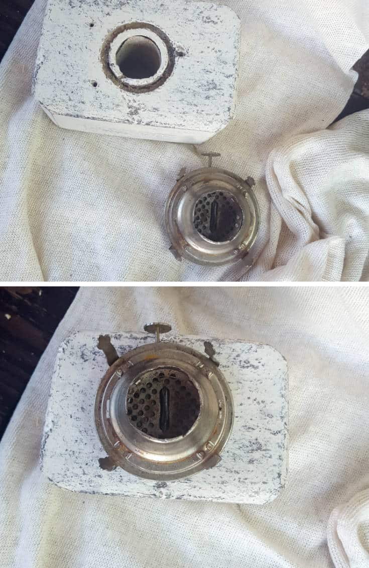 Insert the oil burner inside the hole made earlier