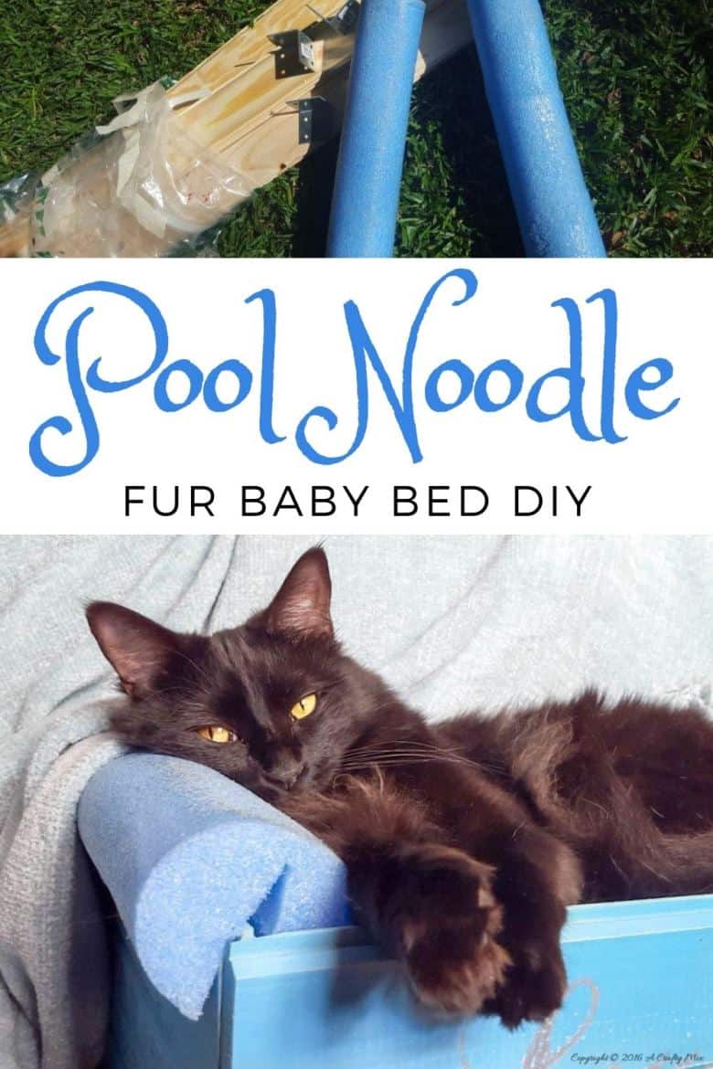 How to make a pool noodle bed for your fur baby. Easy tutorial. #PoolNoodle #PetBed #ACraftyMix #Repurpose