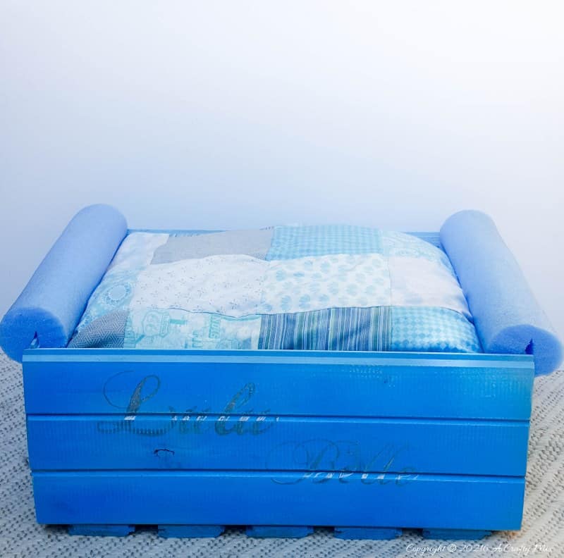 How to make a pool noodle bed for your fur baby. Easy tutorial. #PoolNoodle #PetBed #ACraftyMix #Repurpose