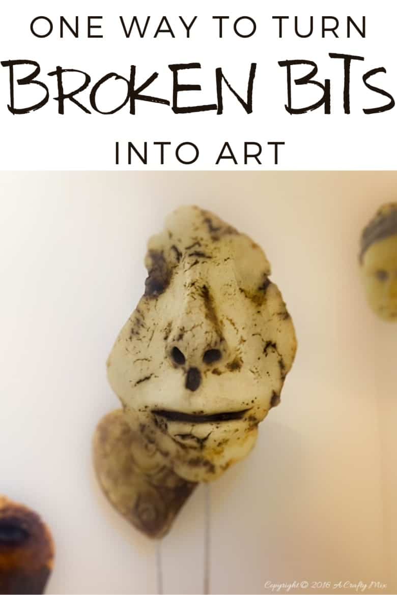 Turn broken pottery bits into home decor. Quick and easy repurpose #BrokenPottery #ACraftyMix #BrokenArt