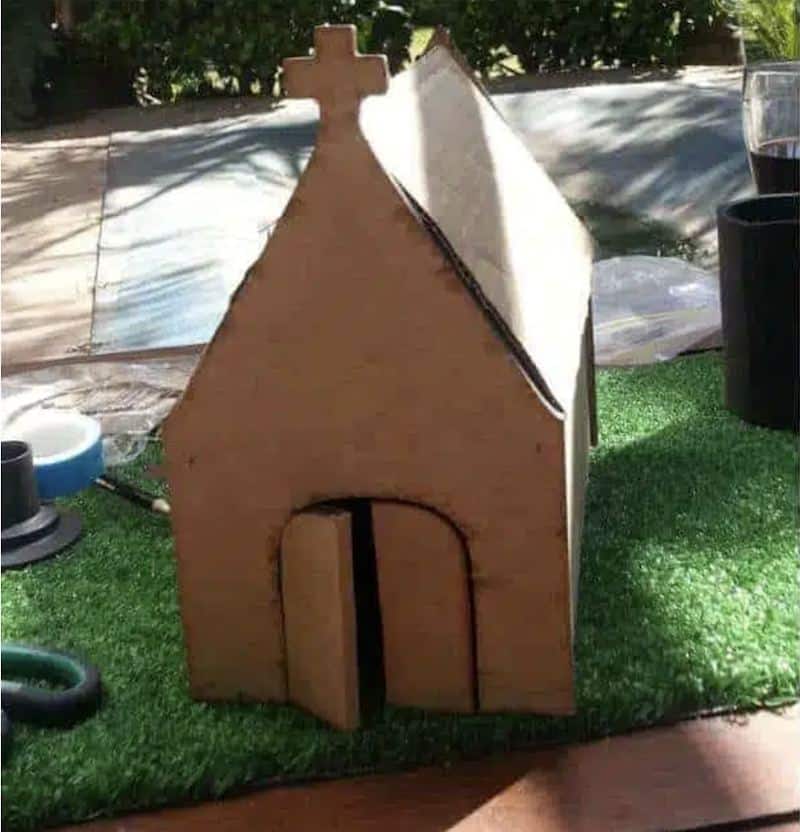 Use a cardboard box to create a template for the roof