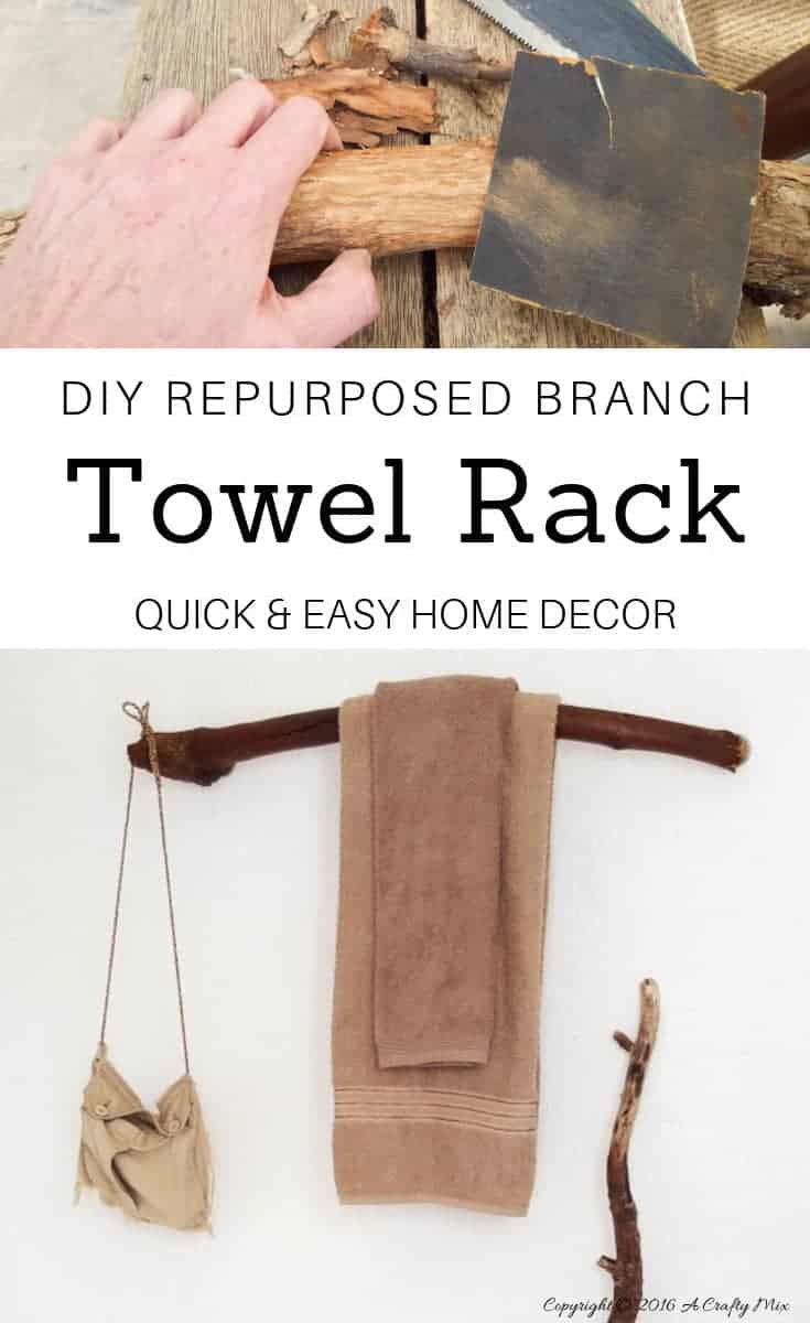 How to make a unique towel rack from a branch. Quick and easy DIY tutorial #DIYHomeDecor #Branchtowelrack #branchrepurpose #DIYTutorial #DIYBathroomdecor #Acraftymix