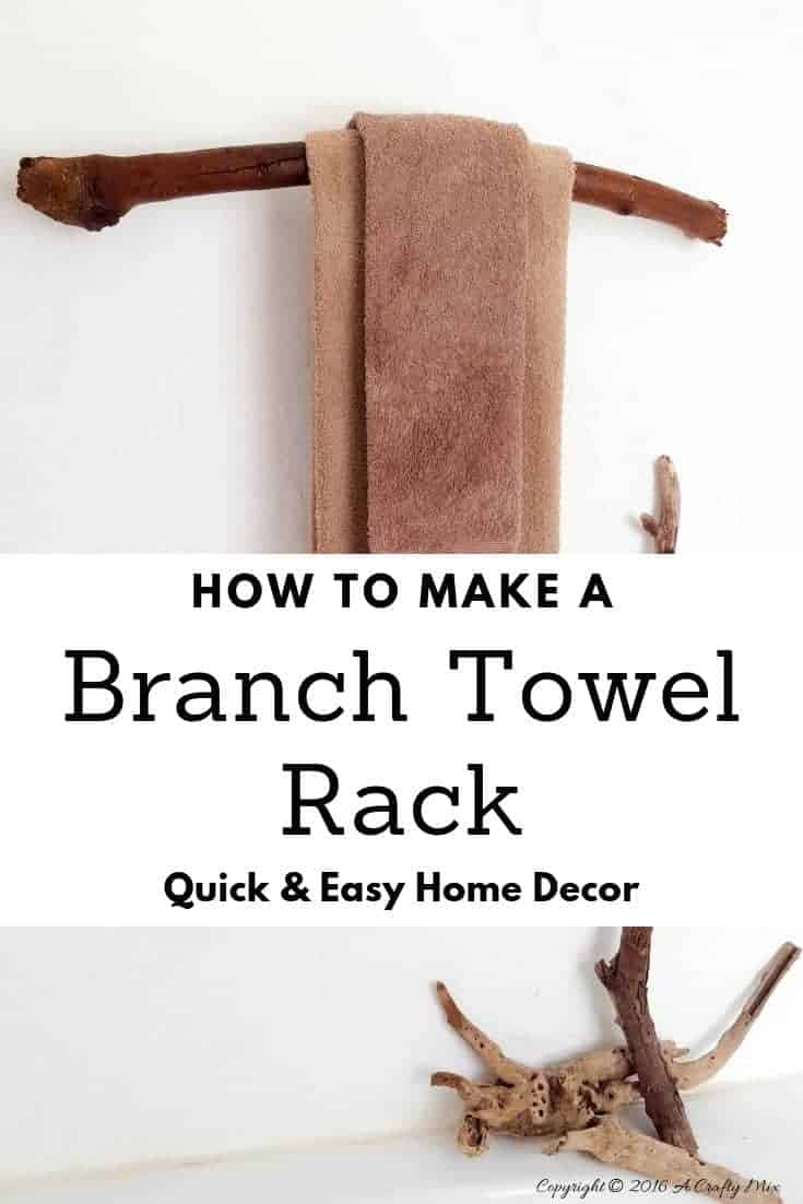How to make a unique towel rack from a branch. Quick and easy DIY tutorial #DIYHomeDecor #Branchtowelrack #branchrepurpose #DIYTutorial #DIYBathroomdecor #Acraftymix