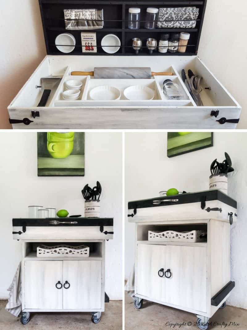 Repurpose a fishing tackle box and office storage to make a unique kitchen island #ACraftymix #StorageSolutions #SmallSpace