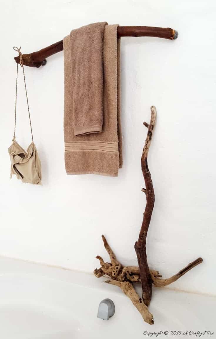 How to make a unique towel rack from a branch. Quick and easy DIY tutorial #DIYHomeDecor #Branchtowelrack #branchrepurpose #DIYTutorial #DIYBathroomdecor  #Acraftymix