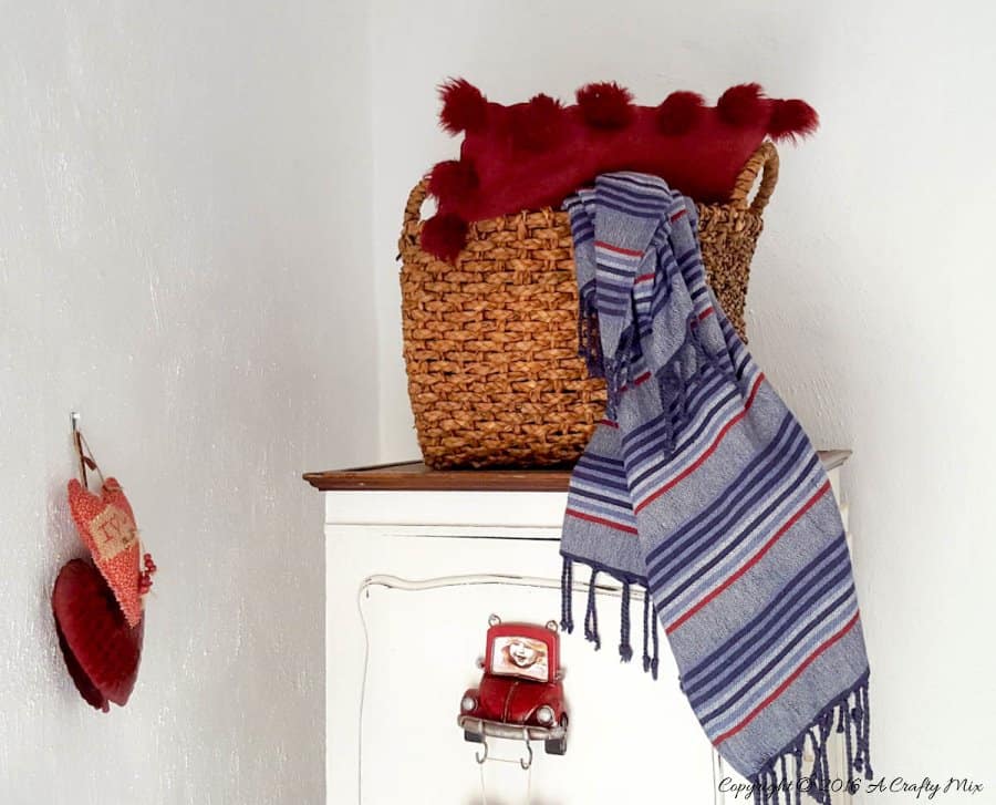 Baskets on top of the cupboard provide loads of extra storage
