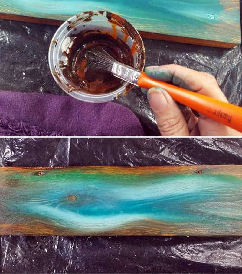 Add a dark, glossy wood stain around the outside edges to make the colors pop and create a complimentary contrast.