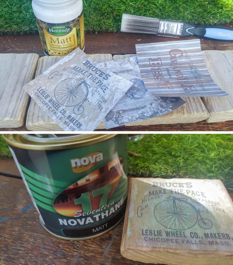 Mod podge your custom image on top and seal with waterproof varnish