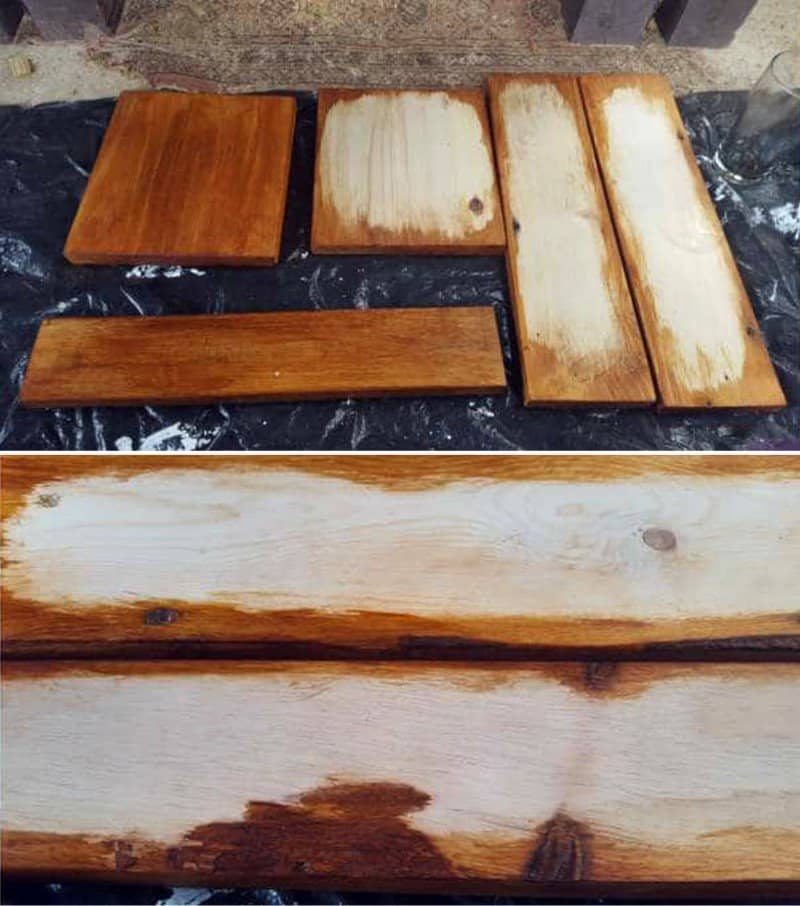 Stain the outside edges of the wood pieces in a rich brown