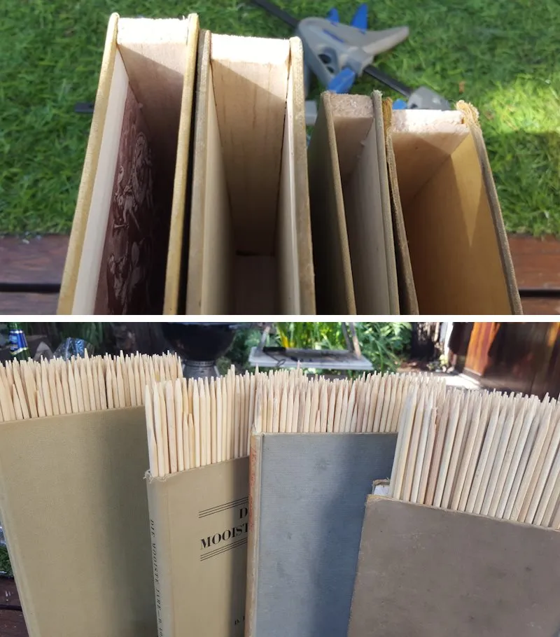 Fill the book box with wooden skewers