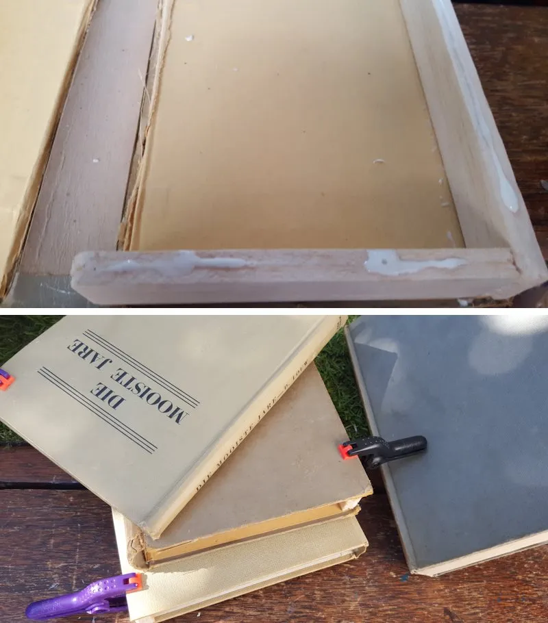 Glue the plywood to the books and clamp while the glues dries