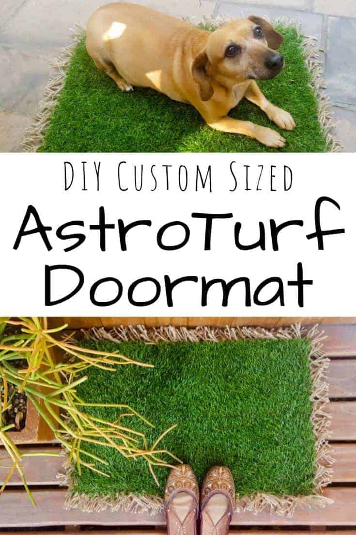 Make your own custom sized AstroTurf doormat in less than 30 minutes. Quick and easy DIY #DIYDoormat #CustomDoorMat #ACRaftyMix #OutdoorDoorMat #AstroTurfDoormat #DoormatTutorial