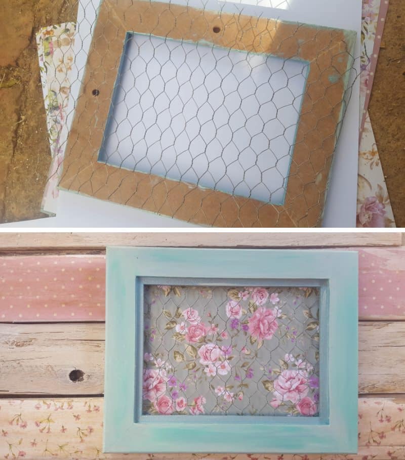 Add chicken wire to the back of a frame