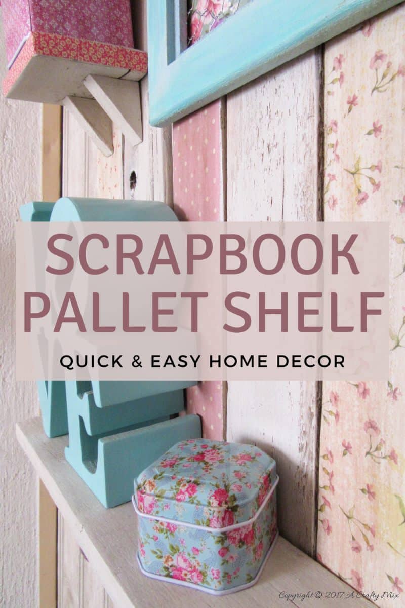 Add a touch of old-world charm to you home decor and make this easy scrapbook shelf with pallets in a morning. #ACraftyMix 