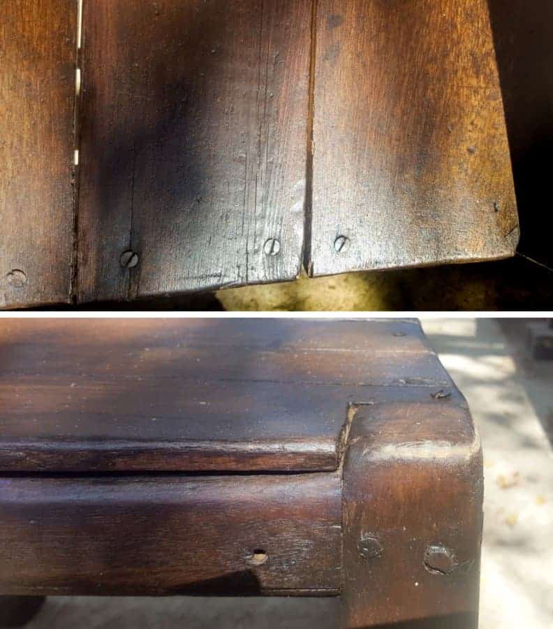 After many coats of outdoor wood sealer, our gypsy chair started looking better