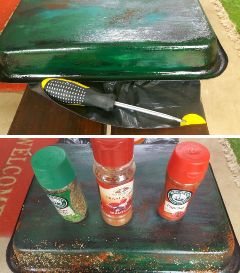 Every spice in the cupboard to experiment making faux rust