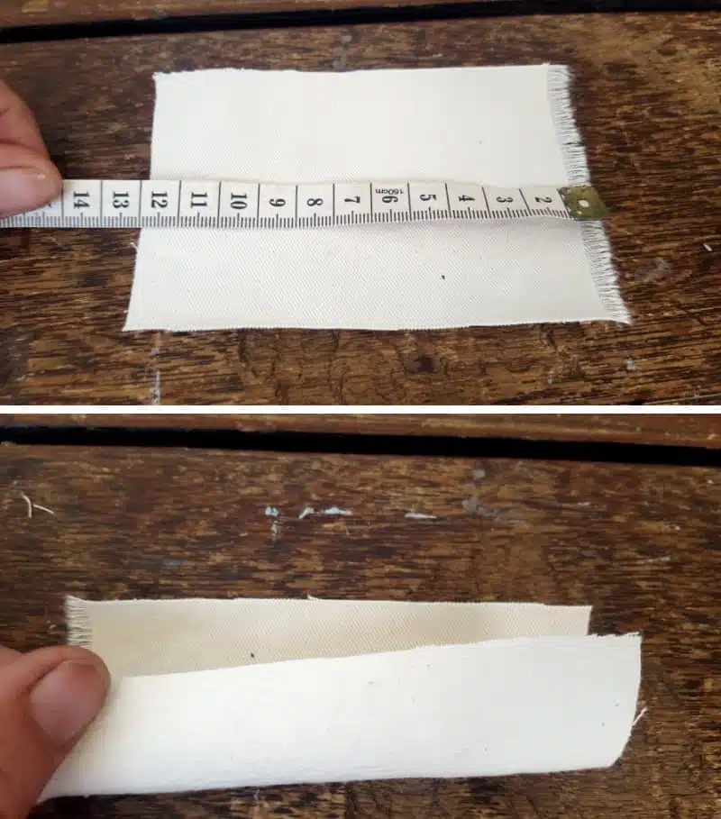 Cut a rectangular shaped piece of fabric and fold in half