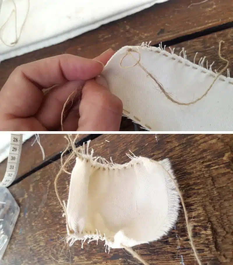 Make a knot at the top and bottom of the hammock to secure the gathers