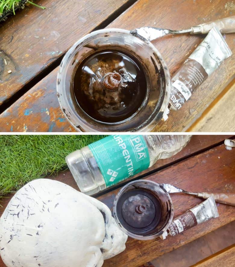 Drizzle the skull with thinned down burnt umber