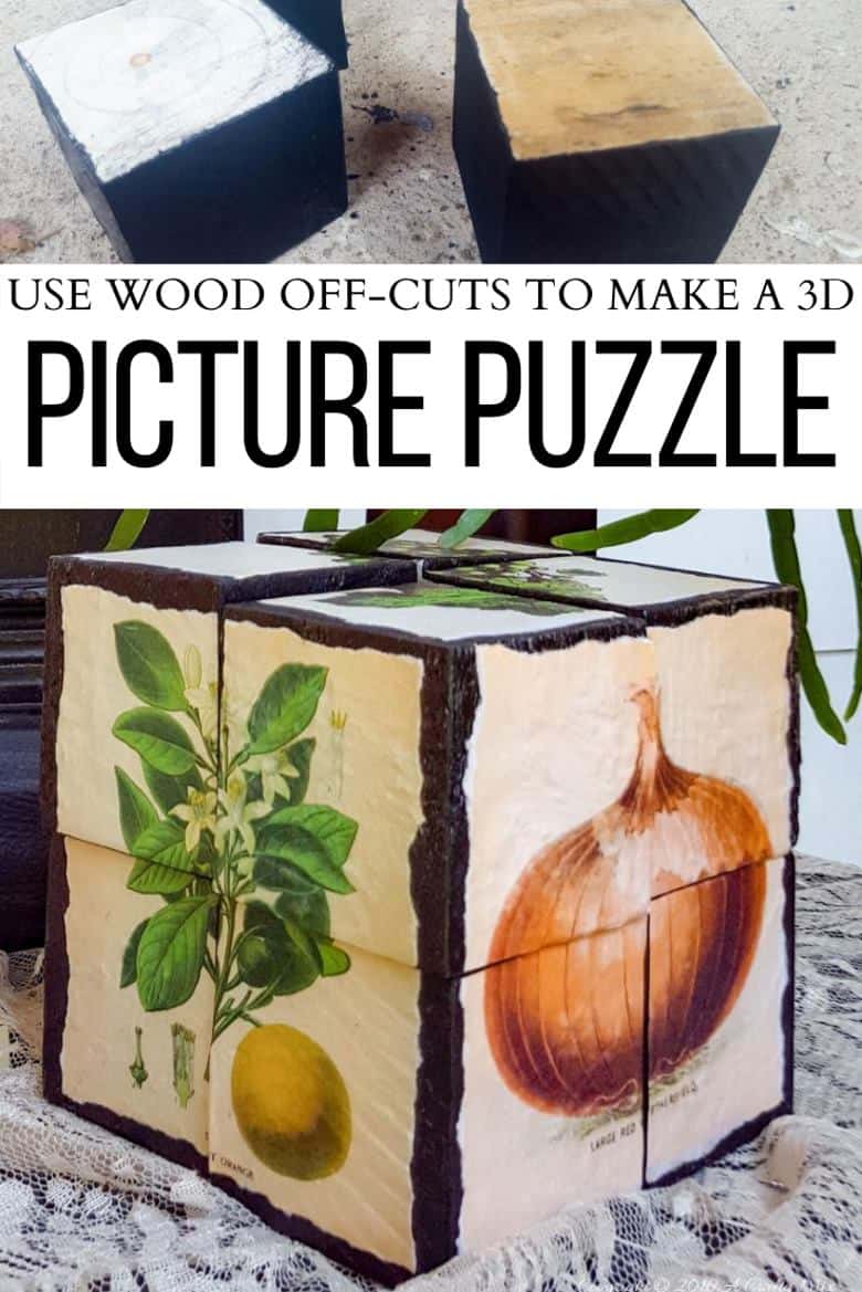How to make a 3D Block puzzle from scrap wood. Fun, easy and customizable to suit any decor style. #DIYPuzzle #DIYDecor #PalletProjects #ACraftyMix #WoodOffCuts