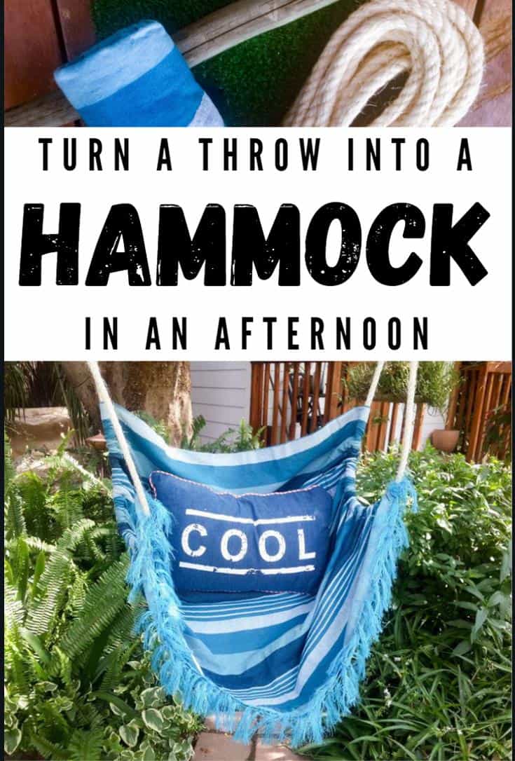 How to make a hammock in an afternoon. Easy DIY #HammockDIY #ThrowRepurose #ACraftyMix #SummerTime #EasyDIYTutorial