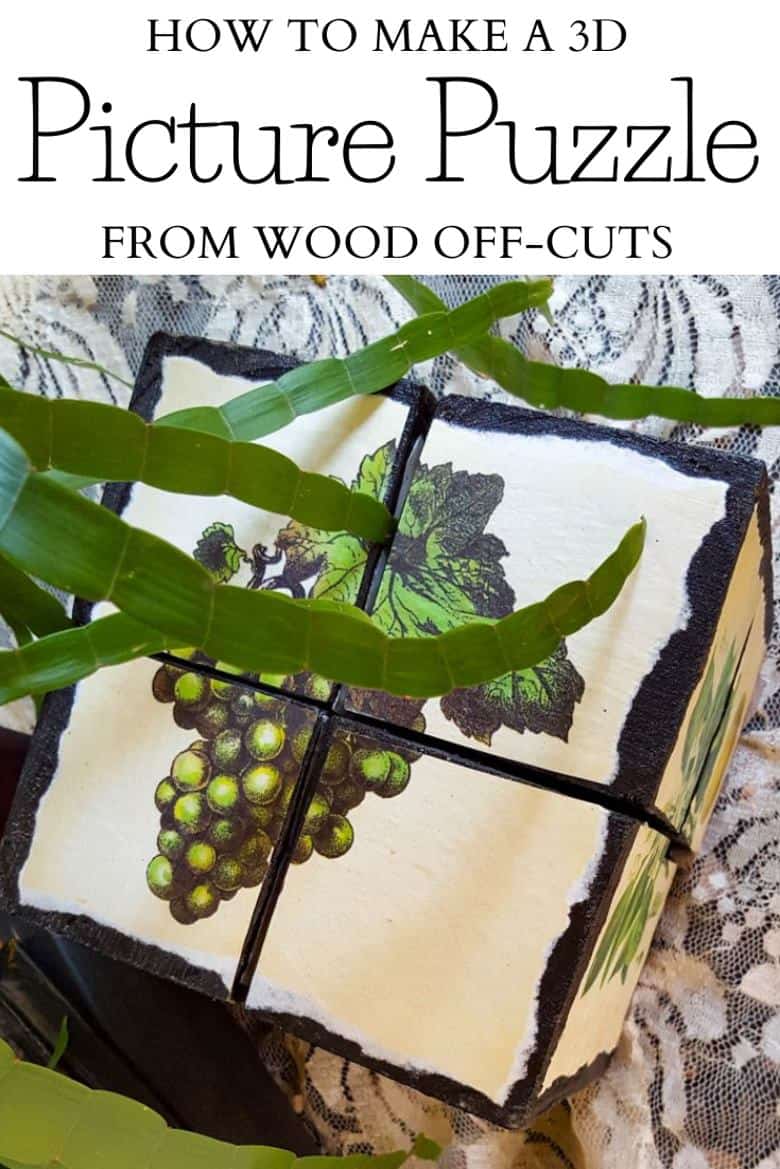 How to make a 3D Block puzzle from scrap wood. Fun, easy and customizable to suit any decor style. #DIYPuzzle #DIYDecor #PalletProjects #ACraftyMix #WoodOffCuts