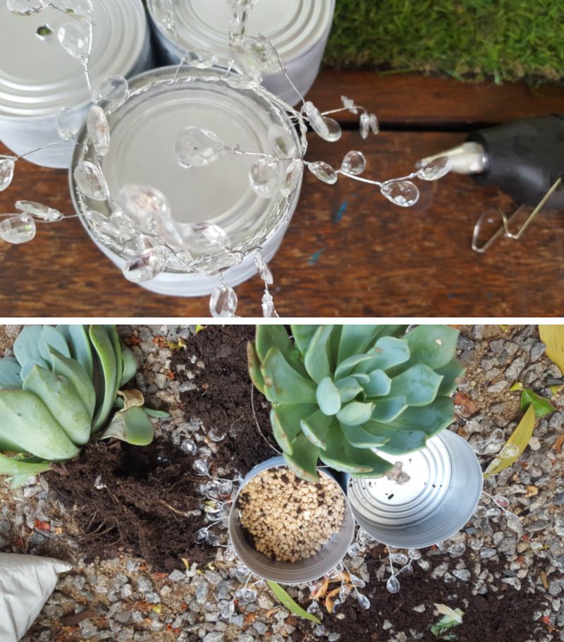 Glue on beads and add succulents
