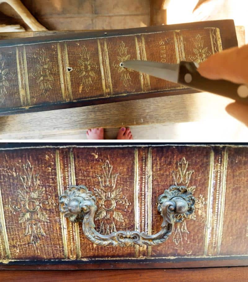 Mod podge a book cover onto the drawer