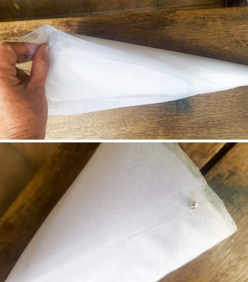 Wrap the Styrofoam cone in the gauzy fabric and pin to secure