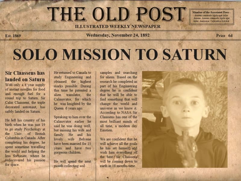 My son's story placemat
