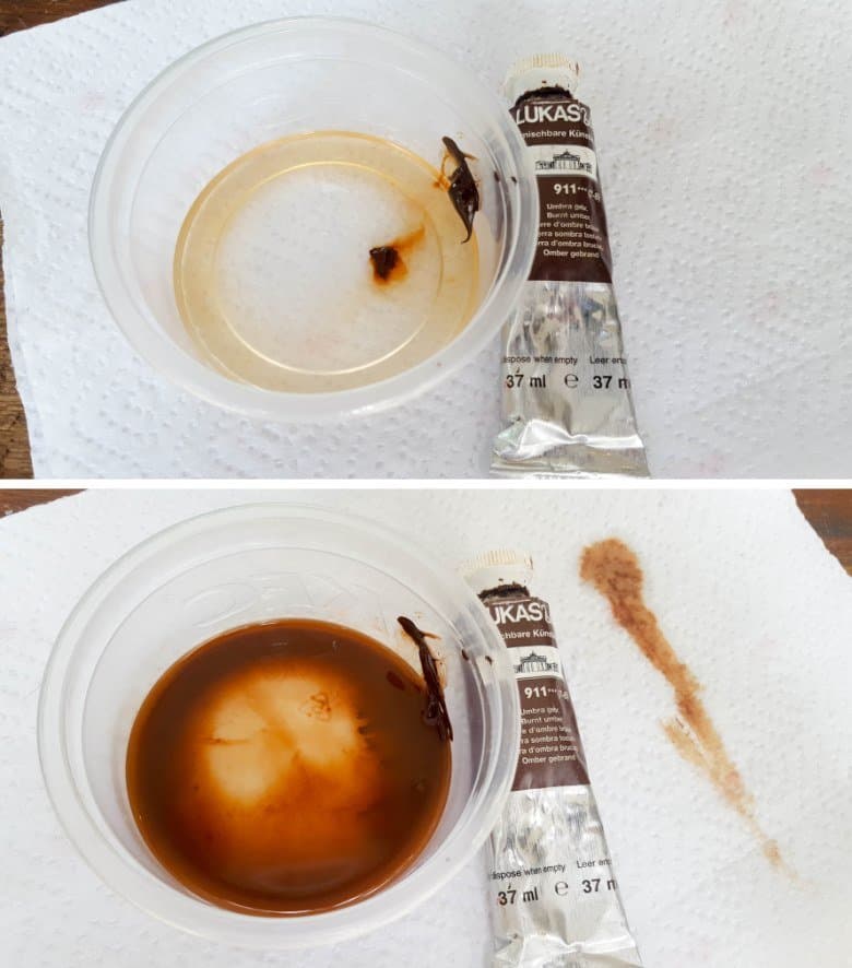Mix a little burnt umber with turps to create a home made stain