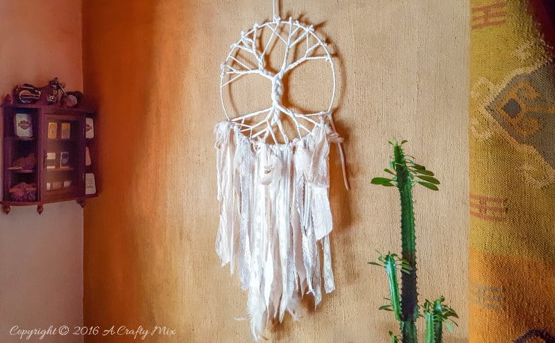 How to make a Tree of Life Dream Catcher using t-shirt yarn and scraps of fabric - full tutorial with pictures on the blog