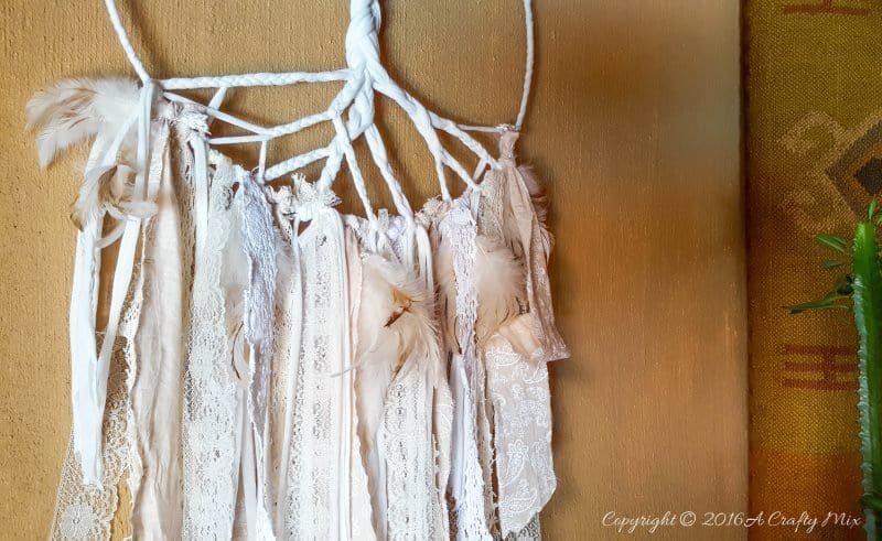 How to make a Tree of Life Dream Catcher using t-shirt yarn and scraps of fabric - full tutorial with pictures on the blog