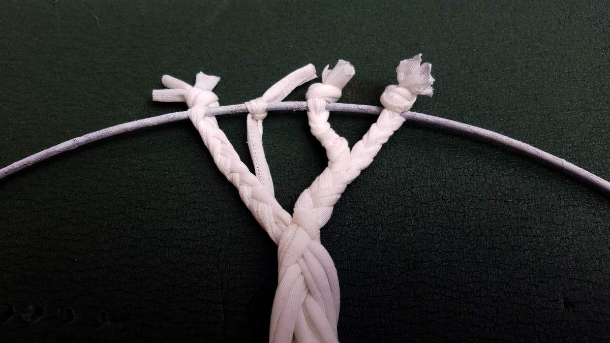 How to make a Tree of Life Dream Catcher using t-shirt yarn and scraps of fabric - full tutorial with pictures on the blog