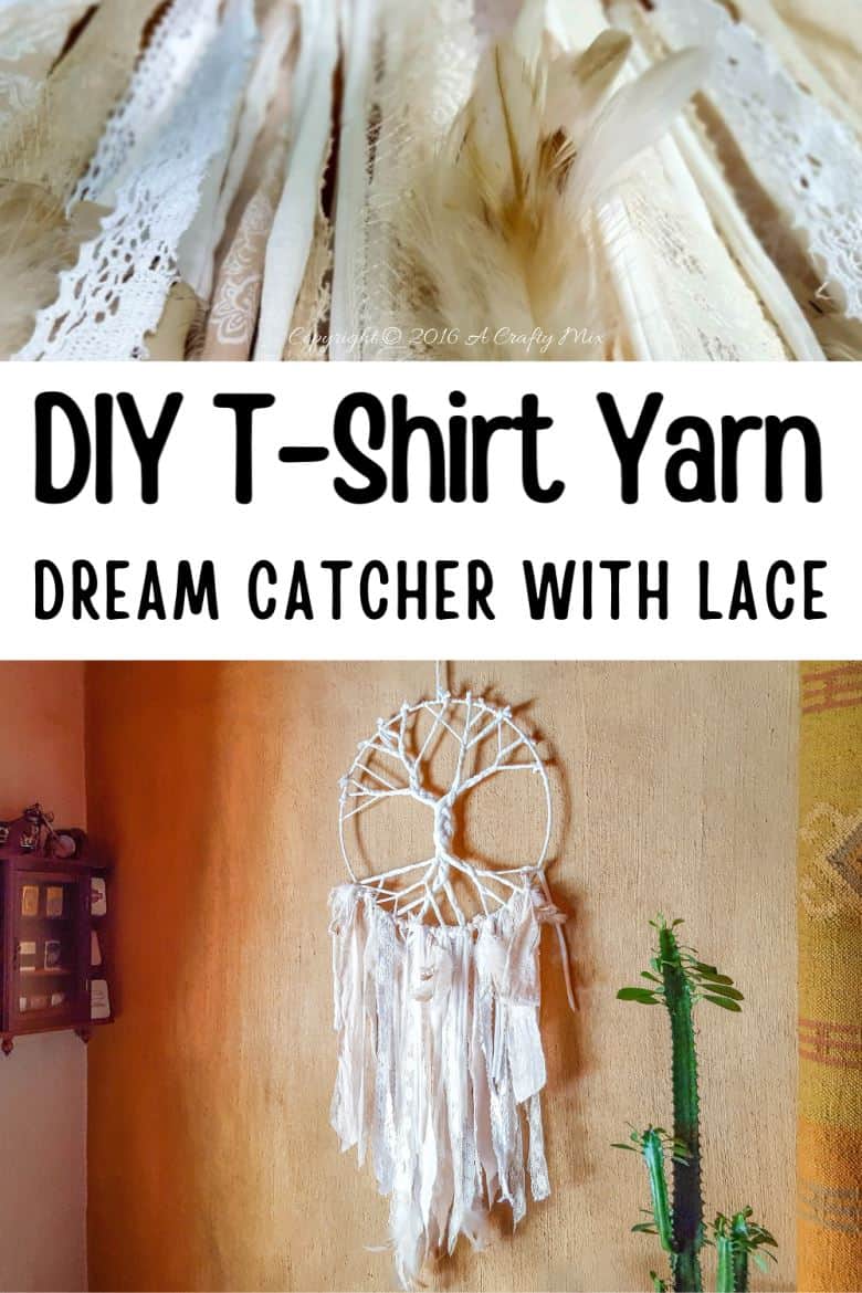 How to make a Tree of Life Dream Catcher using t-shirt yarn and scraps of fabric - full tutorial with pictures on the blog