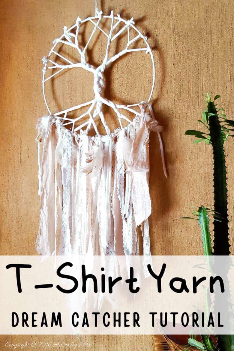 How to make a Tree of Life Dream Catcher using t-shirt yarn and scraps of fabric - full tutorial with pictures on the blog