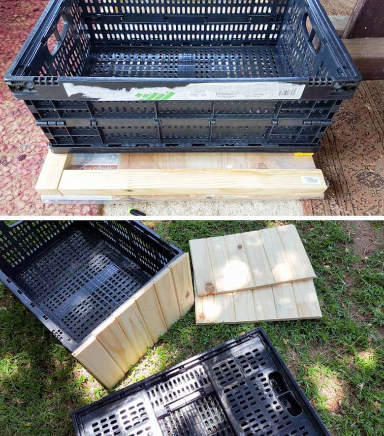 Covering cheap crate storage in wood