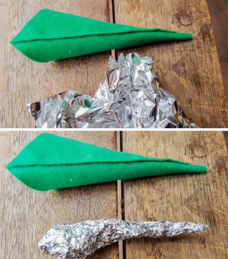 To give the Leprechaun hat some character and a little bend use aluminium foil